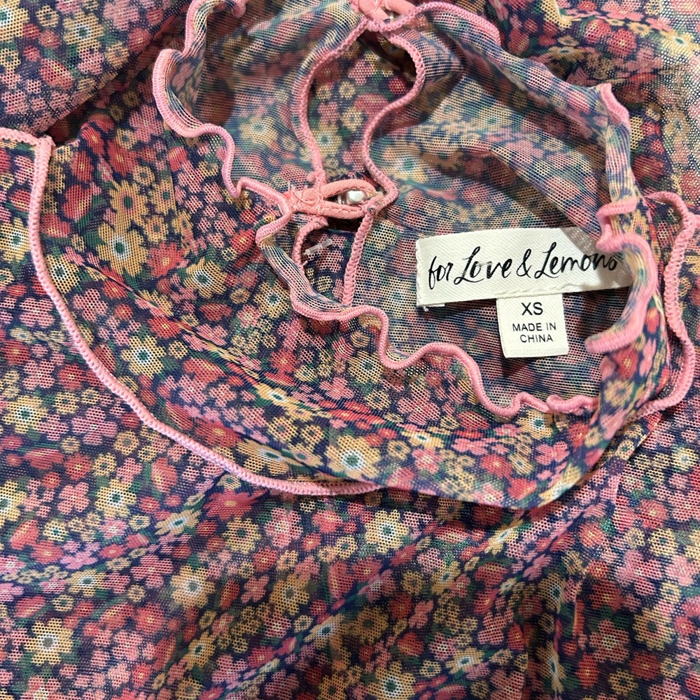 For Love & Lemons Nadia Floral Sheer Mini Dress Pink Women’s XS - Picture 3 of 6